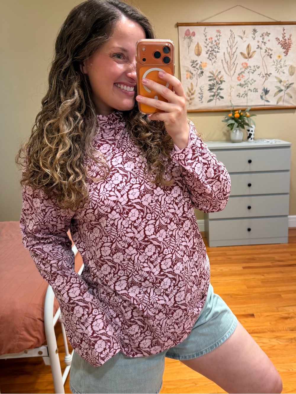 NWT J. Crew Floral Mock Neck Top - Pink/Burgundy 2X Cotton